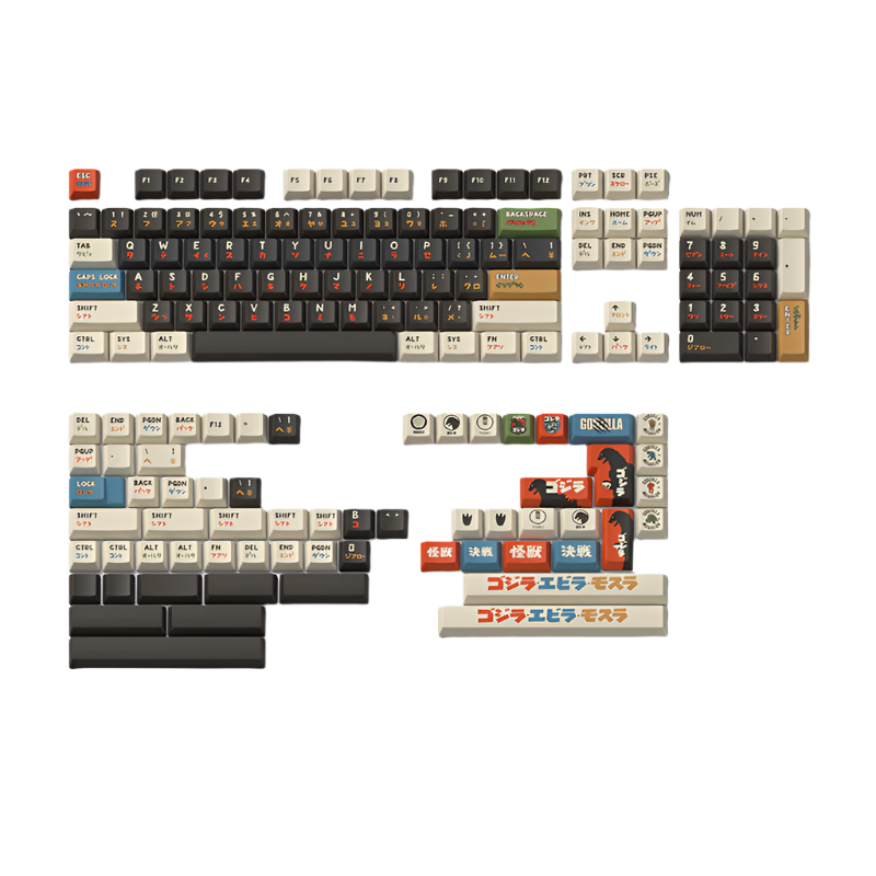 Keytok BERRY Low-Profile Black Classic Godzilla Keycaps 173pcs / Set